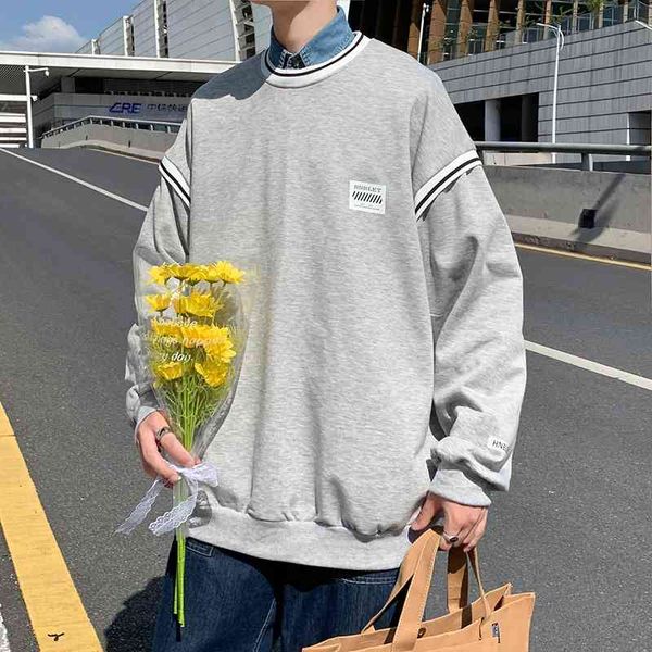 

2021 spring and autumn round neck sweater male ins handsome korean loose fashion brand casual pullover coat, Black