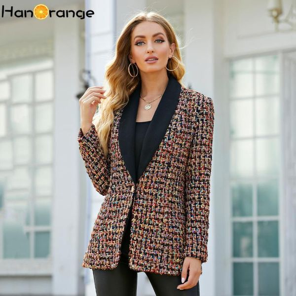 

women's suits & blazers hanorange blazer 2021 colorful tweed professional wear ladies small suit jacket, White;black