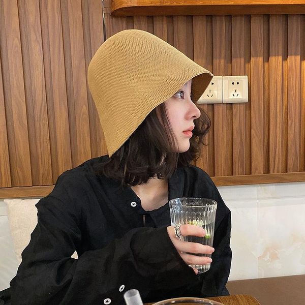 

wide brim hats girl straw hat sackcloth weave flower lady simple fisherman sun cute japan travel vacation exquisite, Blue;gray