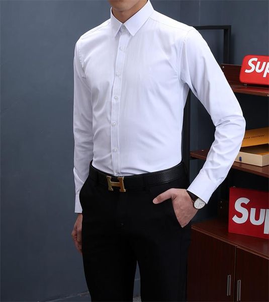 

2021 fashion ironing business formal long sleeve shirt men's lazy style casual stripe checked size -3xl#12, White;black