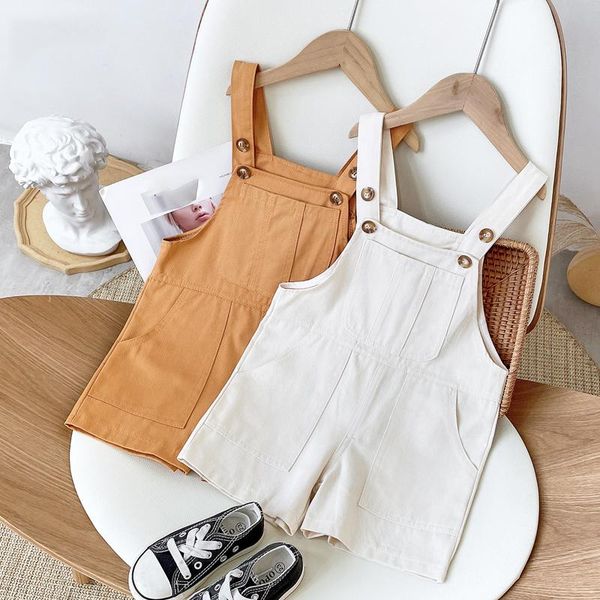 

summer children overalls sleeveless girls pant solid color jumpsuit toddler kids clothes suspender shorts jumpsuits, Blue