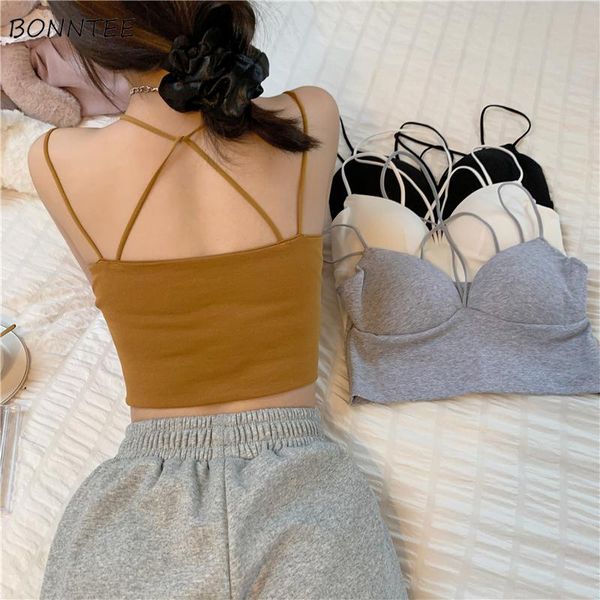 

women's tanks & camis women halter sweet tender cropped backless all-match cozy fashion design slim elegant criss-cross ulzzang, White