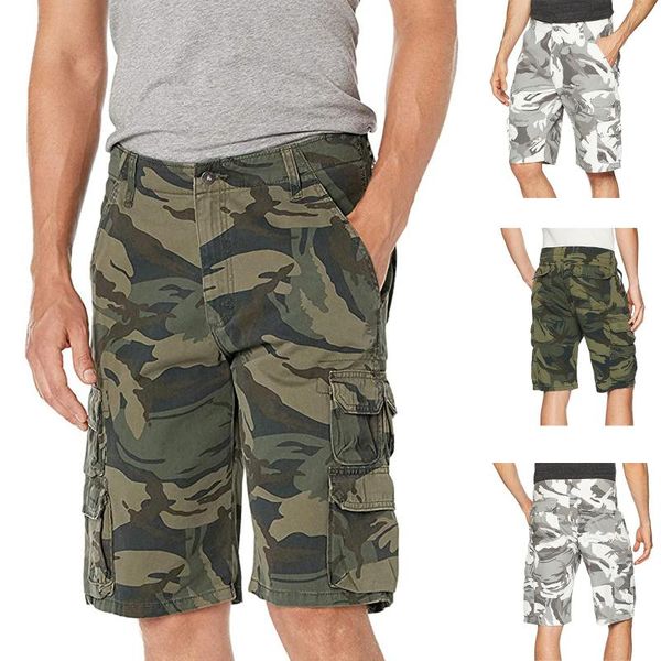 

men's shorts 2021 men summer fashion casual camouflag printed outdoor breathable loose multi-pocket cargo fitness masculina, White;black