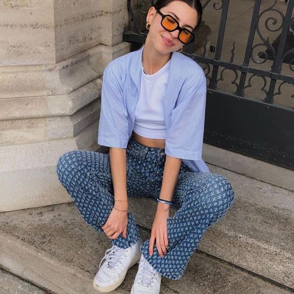 

women's jeans fashion women streetwear pants hollow out ripped female trousers casual bottoms denim wide leg, Blue