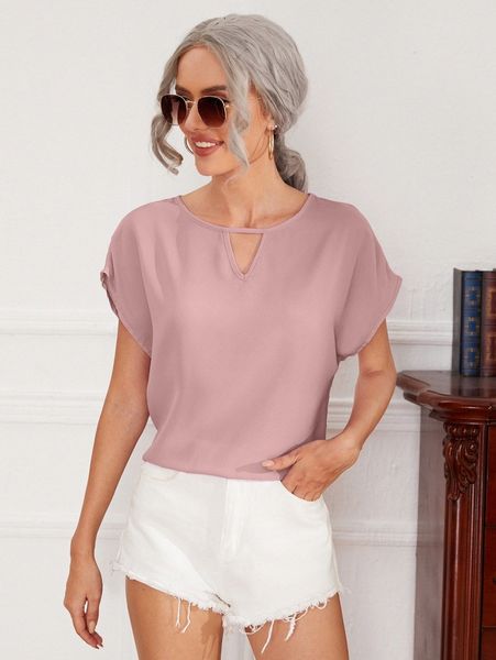 

keyhole neck batwing sleeve blouse j5bh#, White