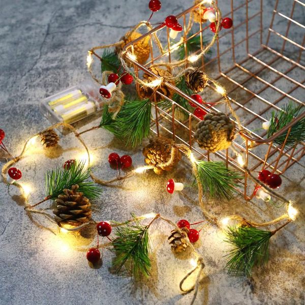 

christmas decorations 2m 20led string lights pine cone red berry garland fairy for wedding tree home party decor