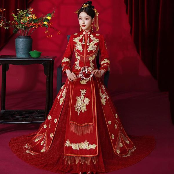 

traditional flower embroidery chinese wedding dress oriental style dresses china clothing modern cheongsam red qipao ethnic