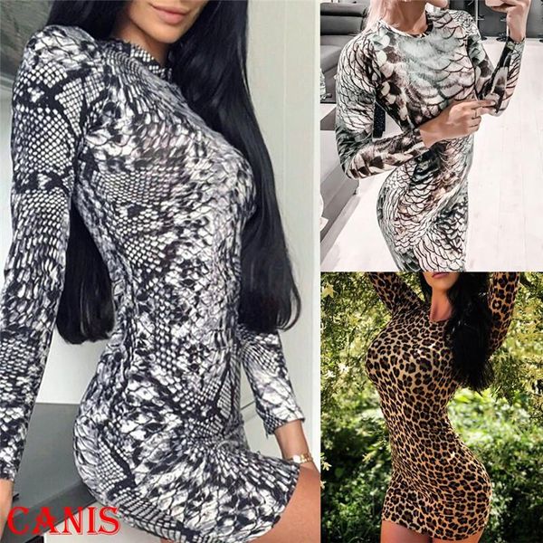 

women's leopard long sleeve bodycon dress ladies clubwear party dresses casual, Black;gray