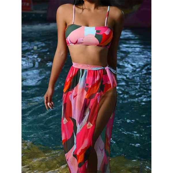 Bikini a vita alta Costume da bagno sexy Costumi da bagno donna Costumi da bagno Cover up Set 3 pezzi Abbigliamento da spiaggia femminile Nuoto per costume da bagno 210629