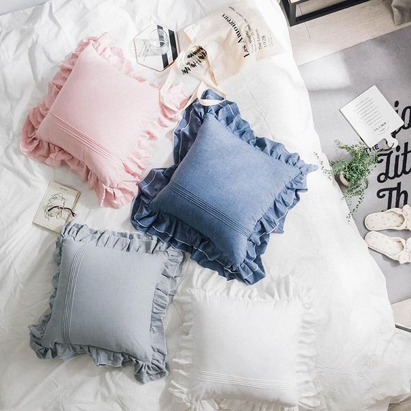 

pillow case nordic ins style cover pure cotton washed ruffles solid color cushion sofa art home decor soft waist pillows