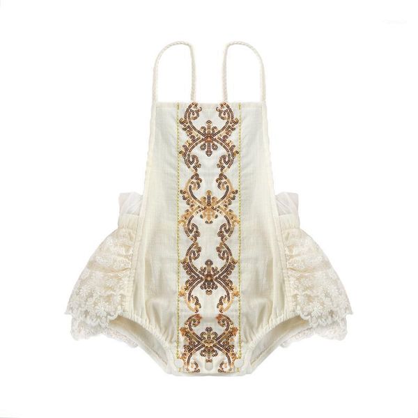 

rompers infant born baby girl jumpsuits, lace print sequin sleeveless sling bodysuit one-piece suit for birthday party pography, Blue