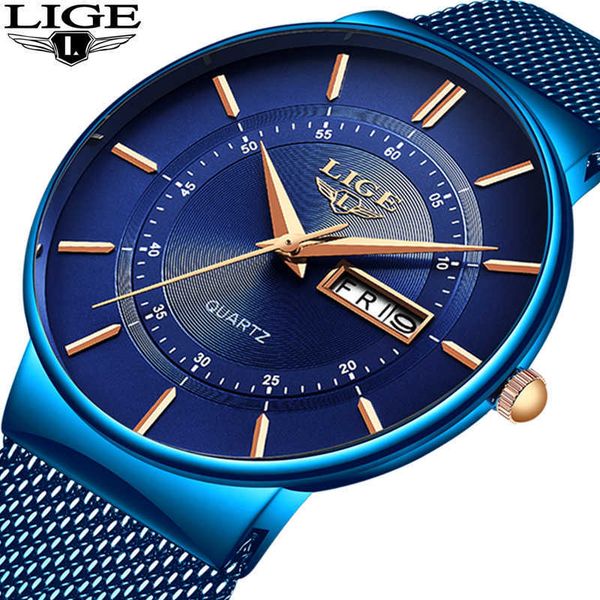 

reloj hombre quartz gold clock lige mens watches brand luxury watch for men simple mesh belt waterproof wrist watch 210527, Slivery;brown