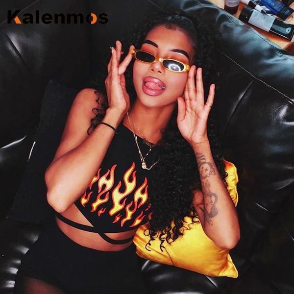 

women's tanks & camis kalenmos t-shirt with flame women print crop female summer hip streetwear harajuku gothic korean style t, White