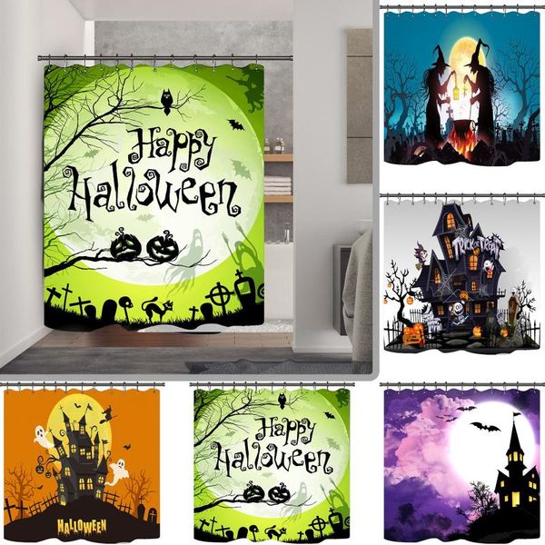 

shower curtains happy halloween pumpkin wizard cute cartoon bathroom curtain frabic waterproof polyester bath with hook