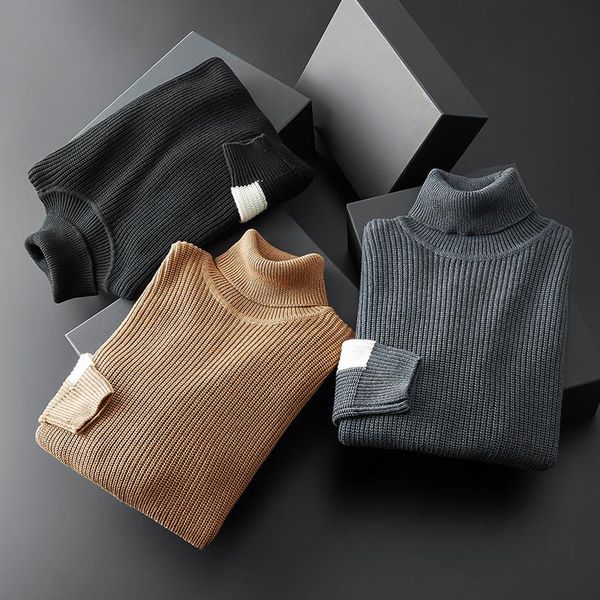 

men's sweaters 2021 winter light luxury turtleneck sweater men thicken warm trend base knitted solid color, White;black