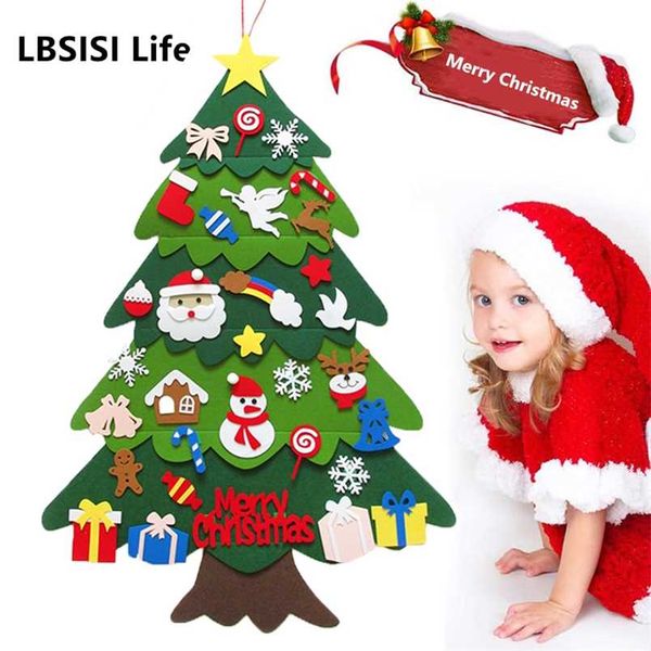 Lbsisi vida diy feltro árvore de natal decorações ano ano crianças presente brinquedos parede porta pendurado ornamentos para casa navidad 211104