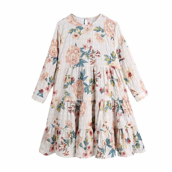 

casual dresses puwd oversize women o neck printing dress 2021 spring renaissance fashion ladies high tail scratched female national style, Black;gray