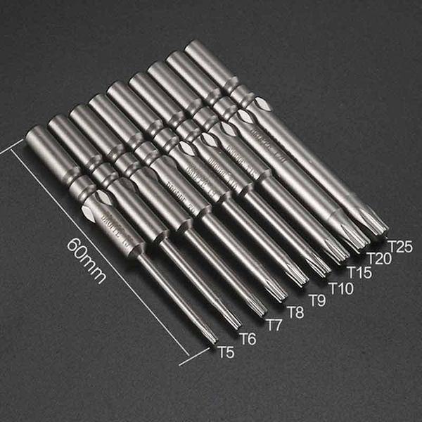 

10pcs torx screwdriver bit t5 t6 t7 t8 t9 t10 t15 t20 t25 801 5mm round shank magnetic electric power tool kits hand tools