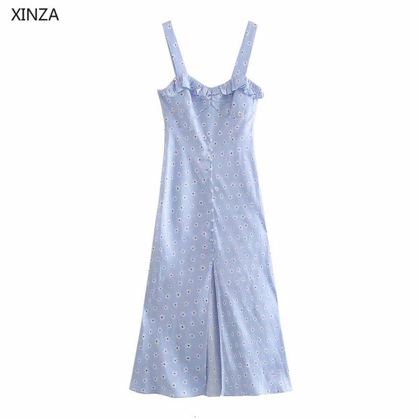 

casual dresses women floral print long summer sleeveless elastic backless party front button vintage blue ruching ocp6, Black;gray