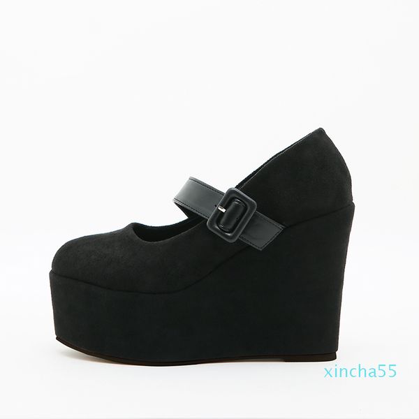 

slope heel short boots women's spring and autumn winter increased comfort thick sole single boot high heels martin flat sole ankle, Black