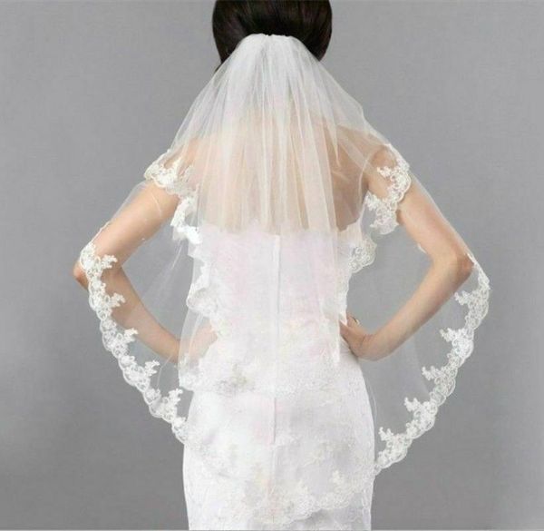

bridal veils 2t ivory wedding short white lace hem veil with comb, Black