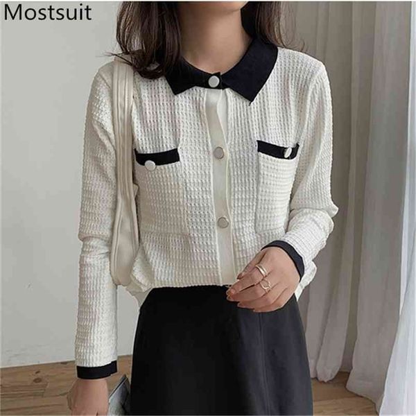 Herbst Koreanische Vintage Elegante Gestrickte Strickjacken Pullover Frauen Langarm einreiher Tops Mode Damen 210513