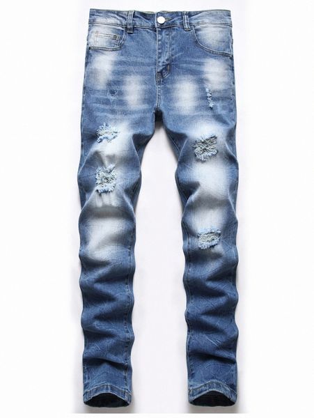 

men zipper fly ripped light wash jeans t5zs#, Blue