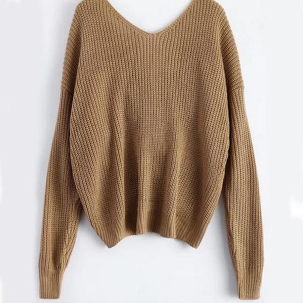 

women's sweaters women sweater long sleeve knitted v-neck pullover outwear oversize loose, White;black