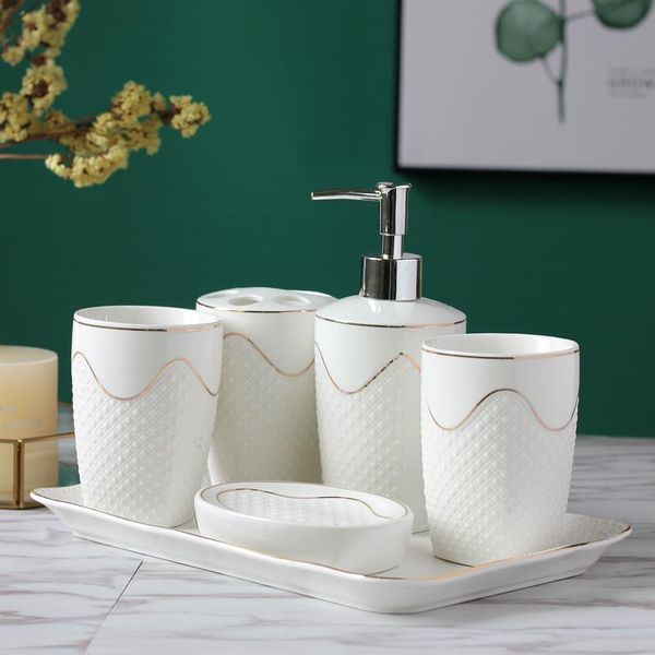 

european style embossed ceramic sanitary ware five-piece wash set bathroom supplies mouthwash cup home decorations bath accessory
