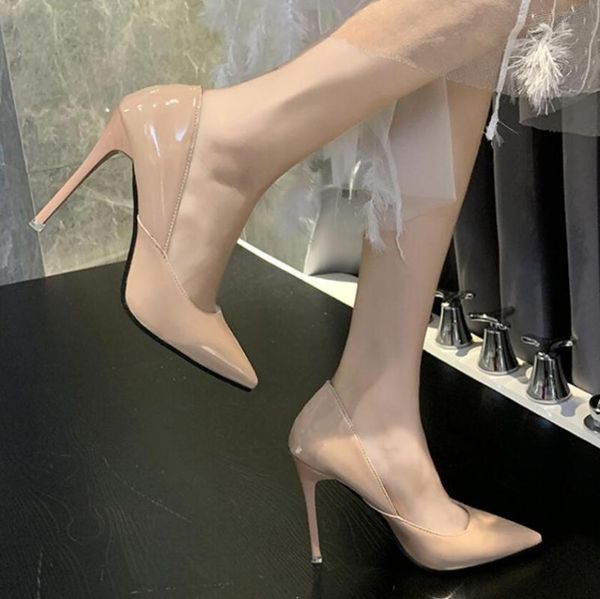 

dress shoes 2021 patent leather dresshigh heels boat red 10cm heel wedding, Black