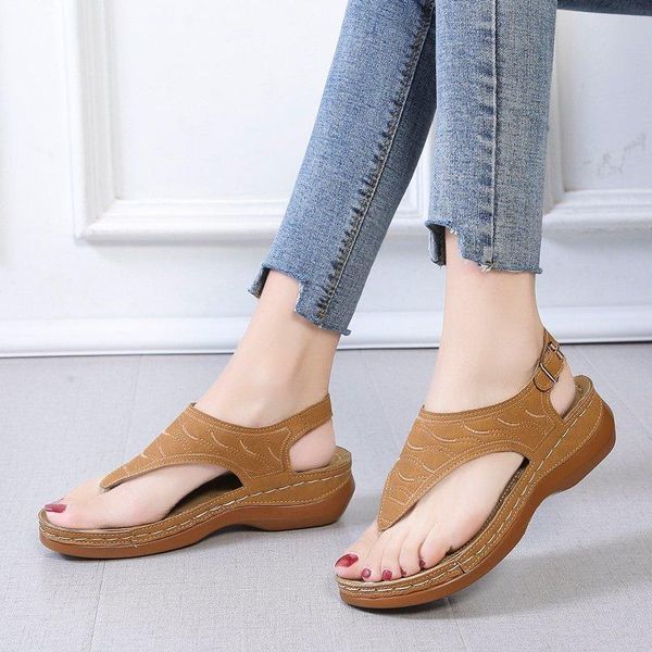

sandals 2021 fashion women's summer clip toe wedges shoes platform buckle casual ladies beach rome size 35-43, Black