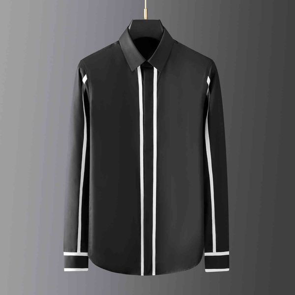 

men's casual shirts men geometric webbing stitching business shirt long sleeve formal dress social party clothing abc, White;black