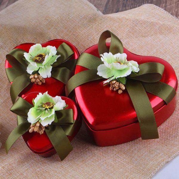 Confezione regalo di lusso rotondo a forma di cuore scatola di caramelle di nozze in latta con fiocco di bacche nastro con nodo in metallo piccoli bomboniere scatole di cioccolatiniconfezione regaloGi