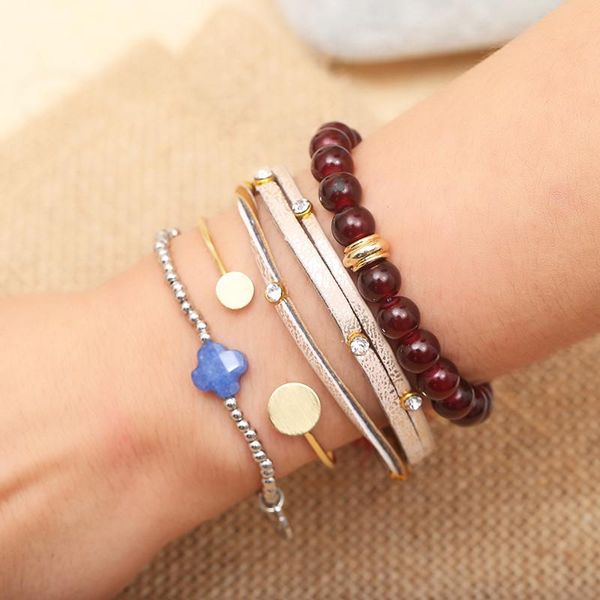 

charm bracelets bohemian clover colored stone beads stainless steel & bangles for women gifts, Golden;silver