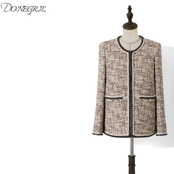 

women's jackets 021 runway lady slim fit tweed jacket women plaid autumn long sleeve breasted office coat, Black;brown