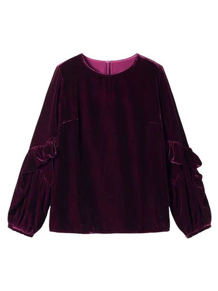

plus size t-shirt fashionable women autumn velvet o-neck long lantern sleeve soft t shirt l-6xl 7xl, Black