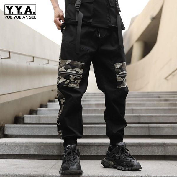 

fashion mens casual joggers sweatpants elastic waist camouflage patchwork harem pants male loose fit hip hop long trousers men's, Black