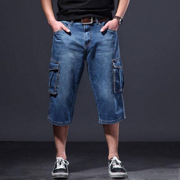 

men's shorts denim men summer loose 7 seven 2021 large size multi-pocket tooling trend thin cycling jeans, White;black