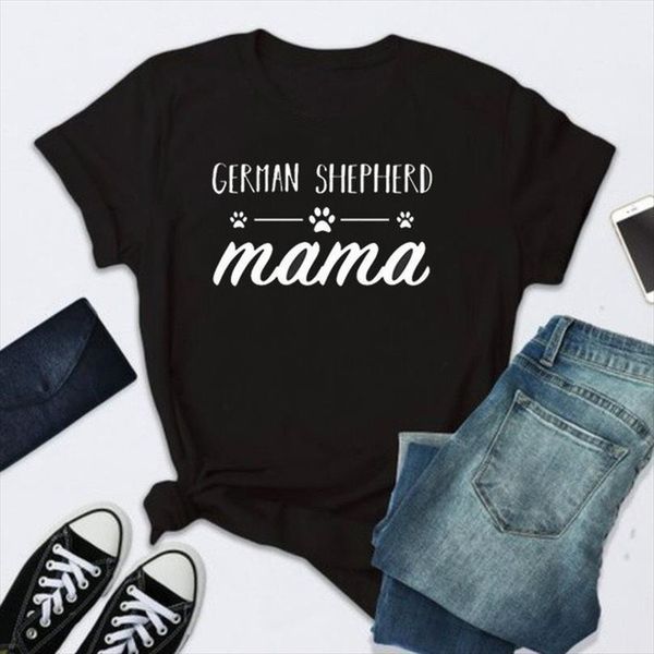 

german shepherd mama letter print men t shirts short sleeve o neck loose ladies tee, White;black