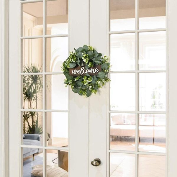 

decorative flowers & wreaths wooden hanging sign with artificial eucalyptus farmhouse porch decoration welcome garland door
