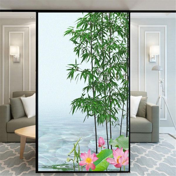 

window stickers privacy windows film decorative bamboo lotus stained glass no glue static cling frosted