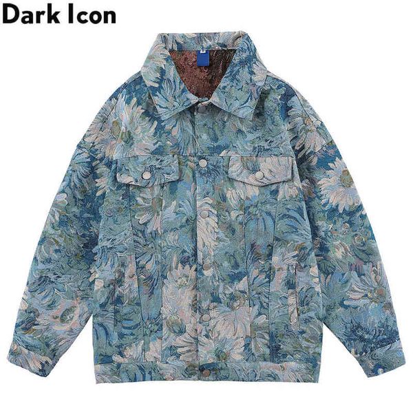 Dark Icon Floral Jacquard Denim Giacche Uomo Donna Oversize Jean Jacket Coppia Abbigliamento H1224