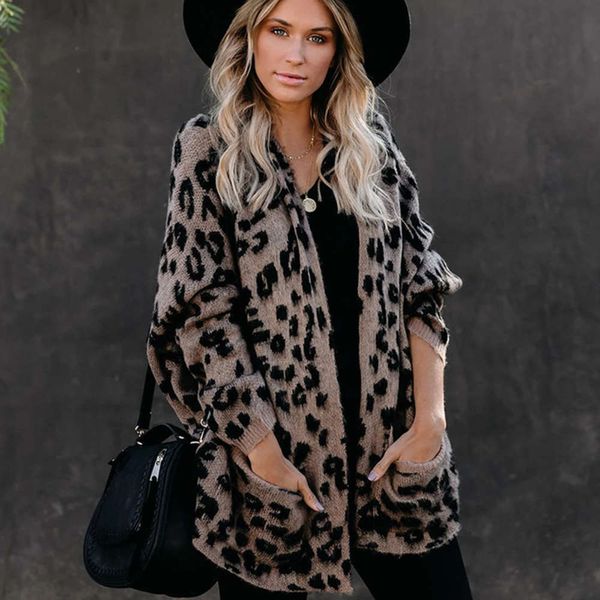 

women's sweaters sweater cardigan 2021 leopard knitted coat autumn and winter, White;black