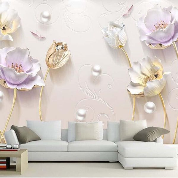

wallpapers custom wallpaper 3d stereoscopic embossed lotus flower oil painting modern abstract art wall mural living room bedroom