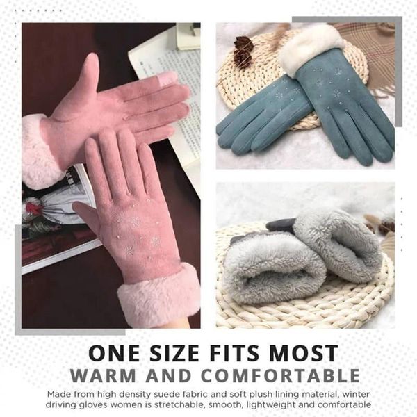 

five fingers gloves women warming hand suede snowflake touches screen thickened fleece lined warm sal99, Blue;gray