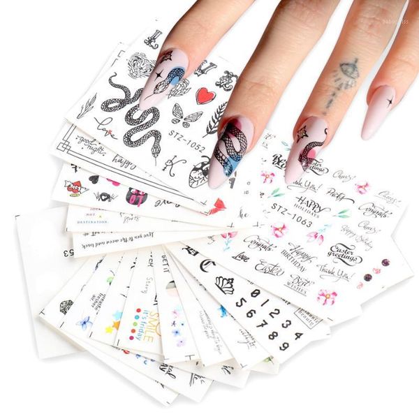 

16pc wild snake pattern transfer stickers on nails lips animals decal for letter russian diy art decor z1050-10651, Black