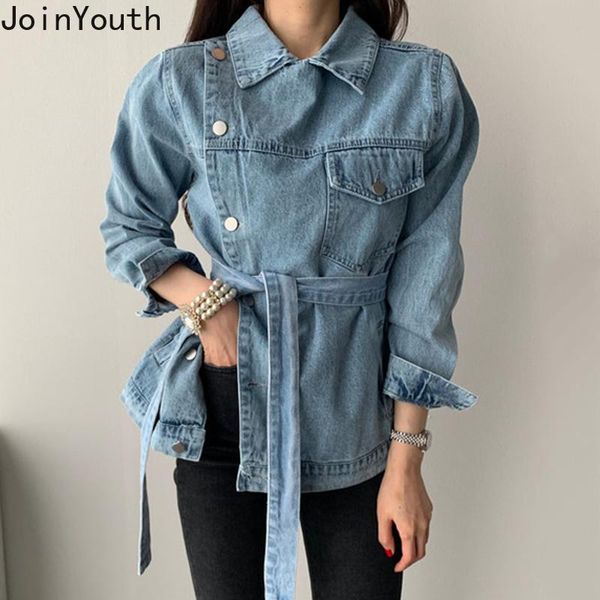 

women's jackets joinyouth denim women autumn high fashion solid mujer chaqueta 2021 bandage vintage femme veste korean j1035, Black;brown