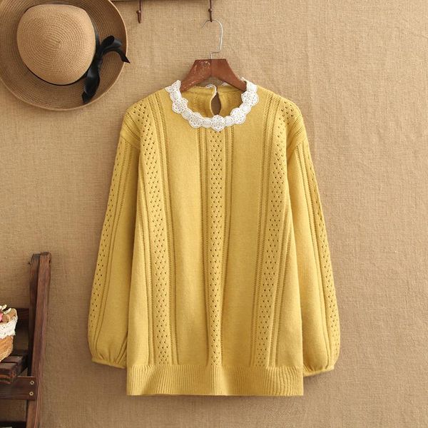 

plus size t-shirt plus-size sweater for women lace-neck crochet undergarments large ladies in winter extra-large ladies'sweater, Black