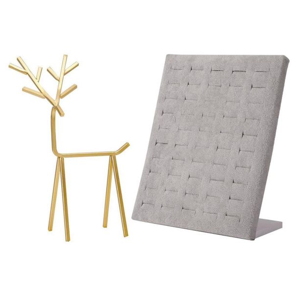 

jewelry pouches, bags 2pcs 50 slots l type flannel wall display with antler stand decorative ornaments necklace, Pink;blue