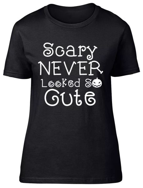 

scary never looked so cute halloween ladies womens fitted t-shirt, White;black
